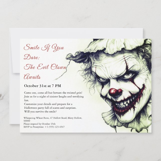 Evil Clown Halloween Invitation – Sinister Smile  (Front)