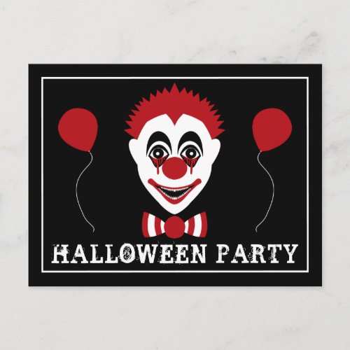 Evil Clown Halloween Party Announcement Postcard
