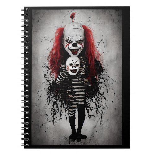 Evil Clown Kid Holding A Scary Clown Head Notebook