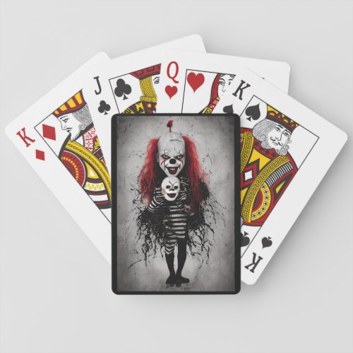 Evil Clown Kid Holding A Scary Clown Head Poker Cards