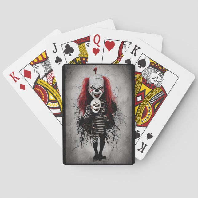 Evil Clown Kid Holding A Scary Clown Head Poker Cards (Back)