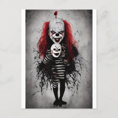 Evil Clown Kid Holding A Scary Clown Head Postcard