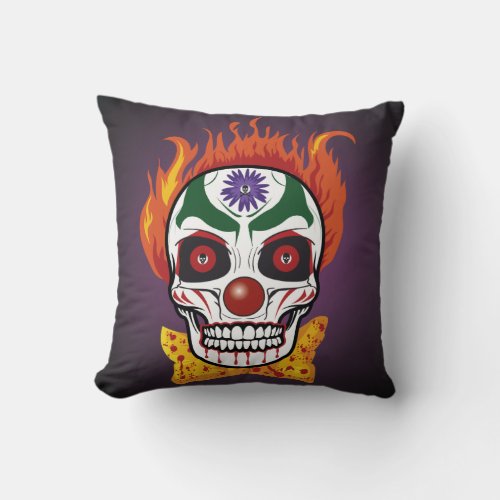 Evil Clown Skull Demon Purple Throw Pillow Decor