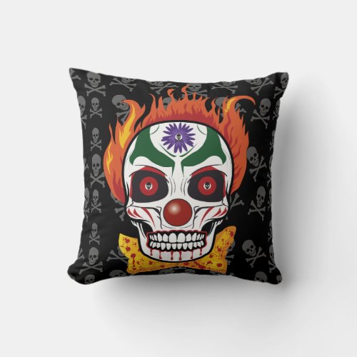 Evil Clown Skull Demon Throw Pillow Home Decor