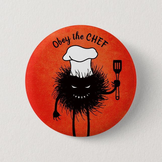 Evil Cook Cartoon Character Chef Button (Front)