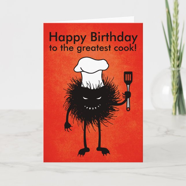 Evil Cook Cartoon Character Chef Happy Birthday Card (Front)