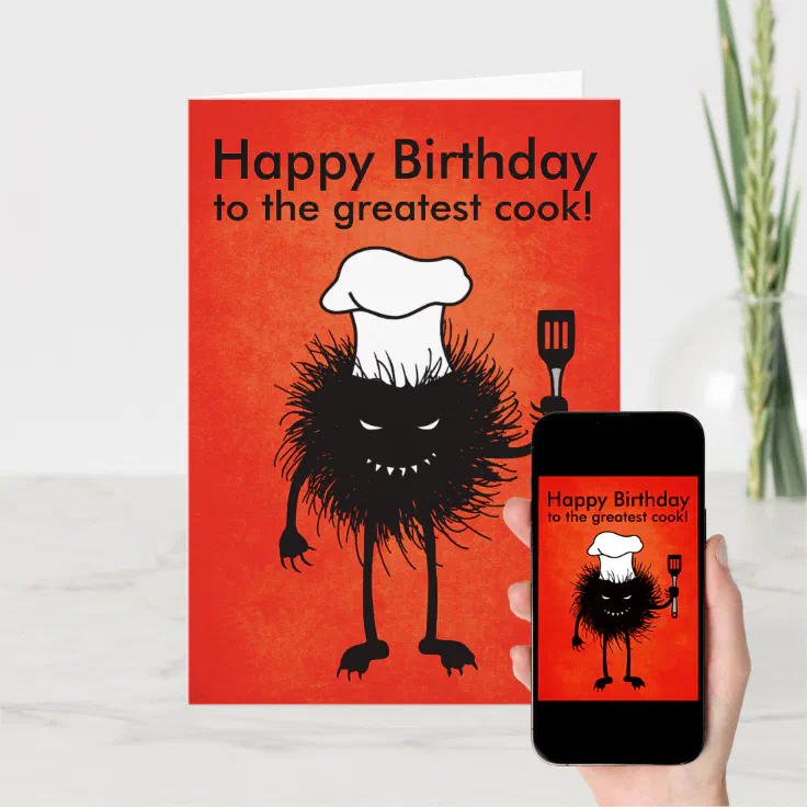 Evil Cook Cartoon Character Chef Happy Birthday Card | Zazzle