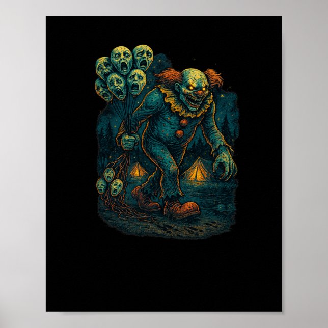 Evil Creepy Clown With Screaming Haunted Lloons Gr Poster (Front)