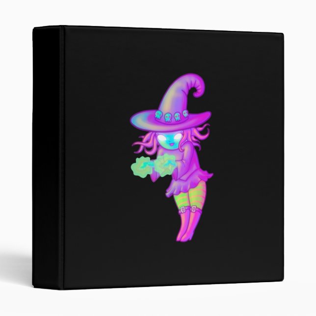 Evil Cute Witch Casting Spell Artwork 3 Ring Binder (Front/Spine)