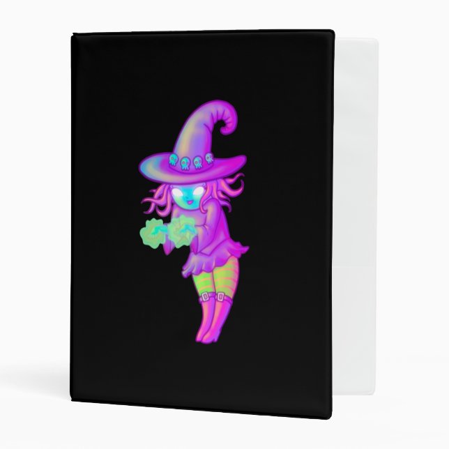 Evil Cute Witch Casting Spell Artwork Mini Binder (Front/Inside)