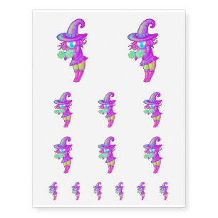 Evil Cute Witch Casting Spell Artwork Temporary Tattoos