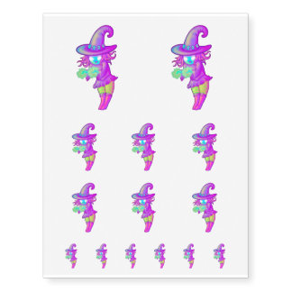 Evil Cute Witch Casting Spell Artwork Temporary Tattoos