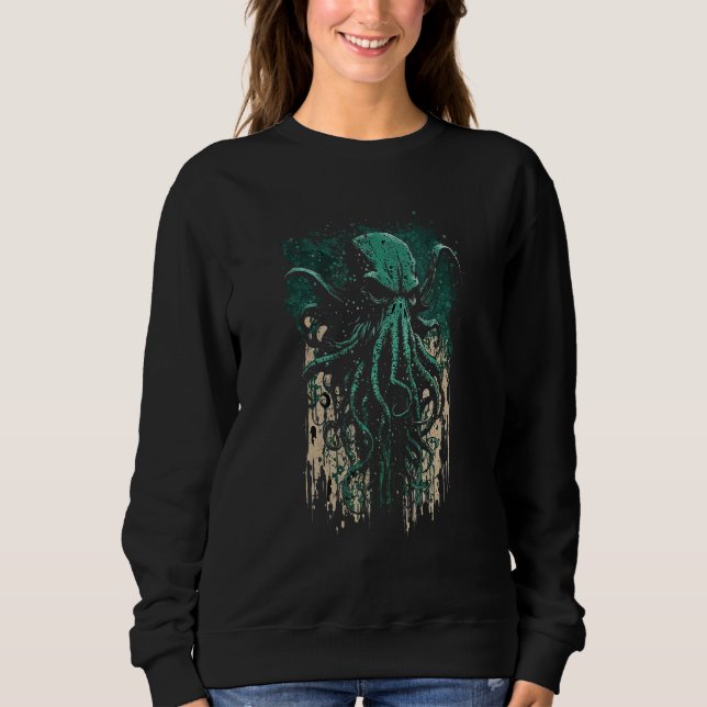 Evil Dark Distressed Cthulhu Squid Octopus God Sea Sweatshirt (Front)