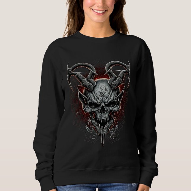 Evil Death Skeleton  Gothic Demon Heavy Metal Sweatshirt (Front)