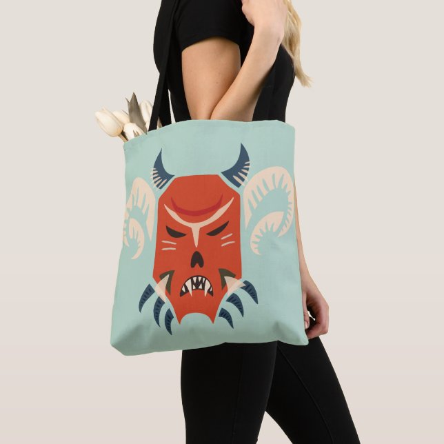 Evil Demon Mask - Traditional Bulgarian Kuker Tote Bag (Close Up)