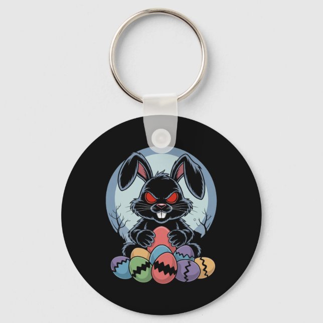Evil Easter Bunny Scary Horror Rabbit Red Eyes Mon Keychain (Front)