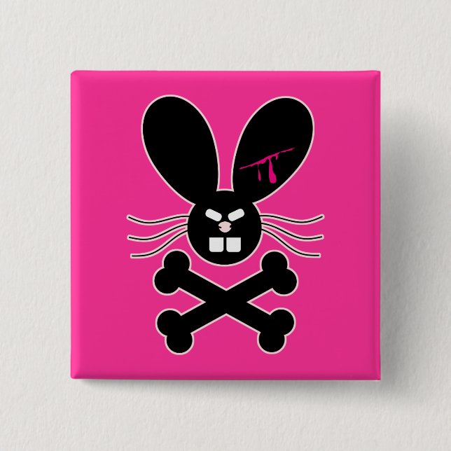 Evil Emo Bunny Crossbones Pinback Button (Front)