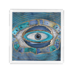 Evil Eye Amulet Agate and gold Acrylic Tray