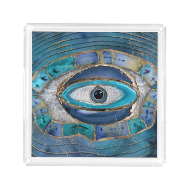 Evil Eye Amulet Agate and gold Acrylic Tray (Front)