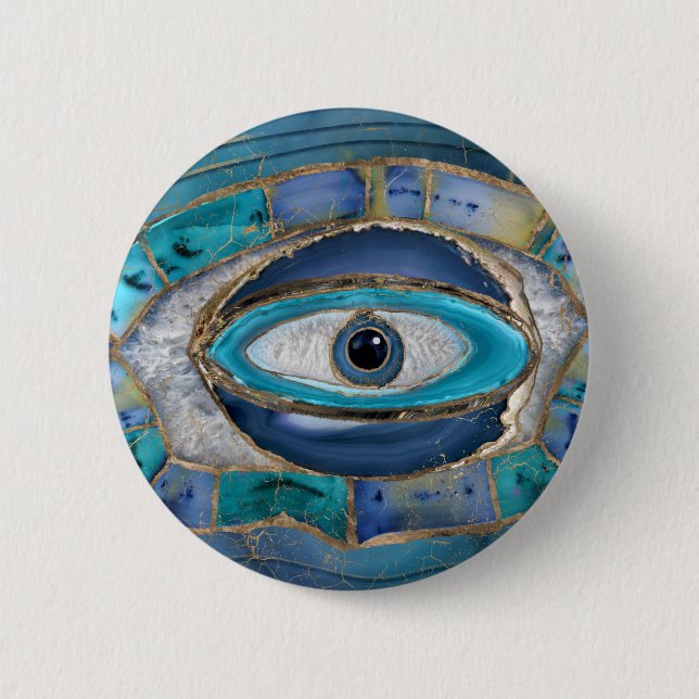Evil Eye Amulet Agate and gold Button (Front)
