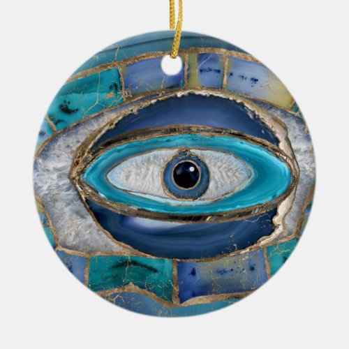 Evil Eye Amulet Agate and gold Ceramic Ornament