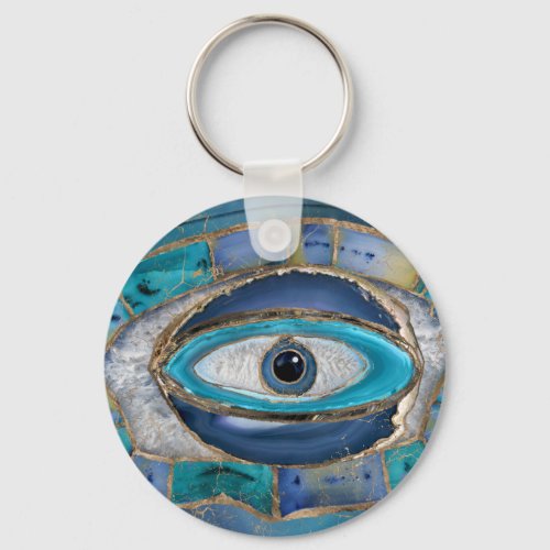 Evil Eye Amulet Agate and gold Keychain