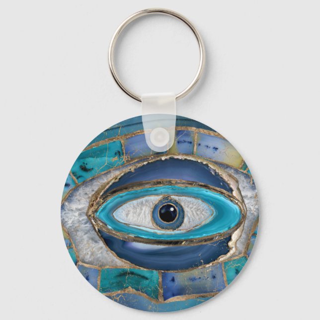 Evil Eye Amulet Agate and gold Keychain (Front)