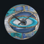Evil Eye Amulet Agate and gold Round Clock<br><div class="desc">Evil Eye Amulet Agate and gold</div>