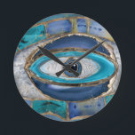 Evil Eye Amulet Agate and gold Round Clock<br><div class="desc">Evil Eye Amulet Agate and gold</div>