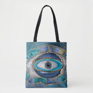 Evil Eye Amulet Agate and gold Tote Bag