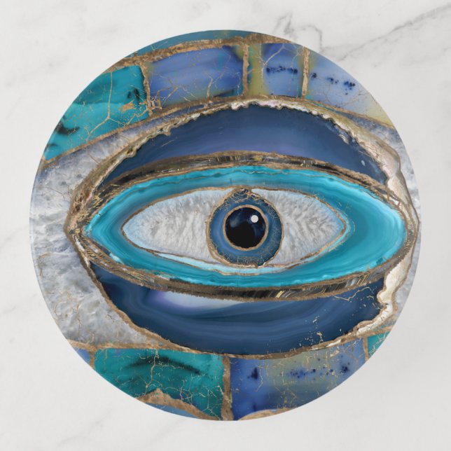Evil Eye Amulet Agate and gold Trinket Tray (Front)