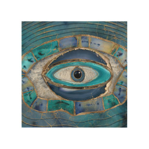 Evil Eye Amulet Agate and gold Wood Wall Art