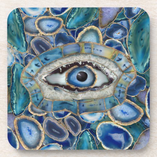 Evil Eye Amulet Blue Geodes and Crystals Beverage Coaster