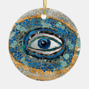 Evil Eye Amulet Geodes and Crystals Ceramic Ornament