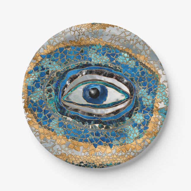 Evil Eye Amulet Geodes and Crystals Paper Plates (Front)