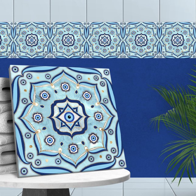Evil Eye Amulet Mandala Ornament Ceramic Tile (Creator Uploaded)
