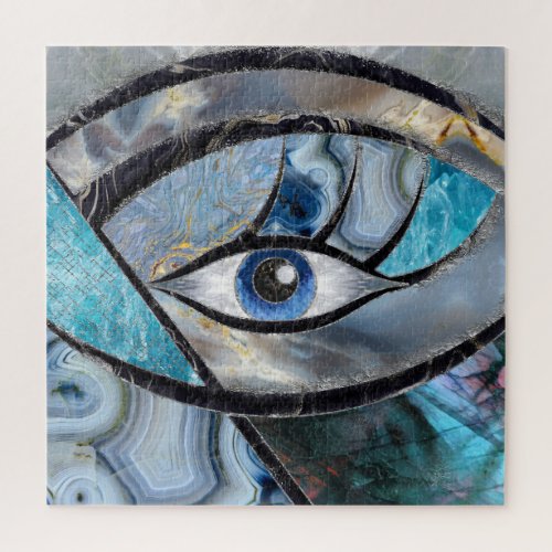 Evil Eye Amulet Mineral Textures Collage Jigsaw Puzzle