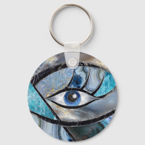 Evil Eye Amulet Mineral Textures Collage Keychain