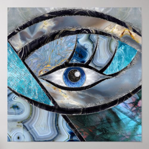 Evil Eye Amulet Mineral Textures Collage Poster