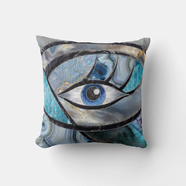 Evil Eye Amulet Mineral Textures Collage Throw Pillow (Front)