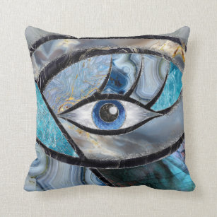 Evil Eye Amulet Mineral Textures Collage Throw Pillow