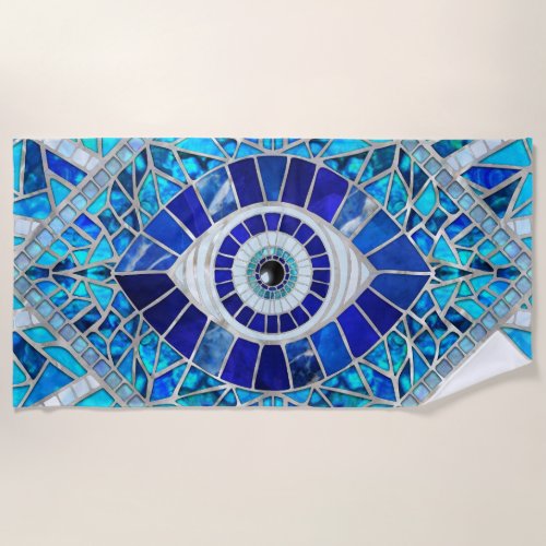 Evil Eye Amulet Mosaic Art Beach Towel