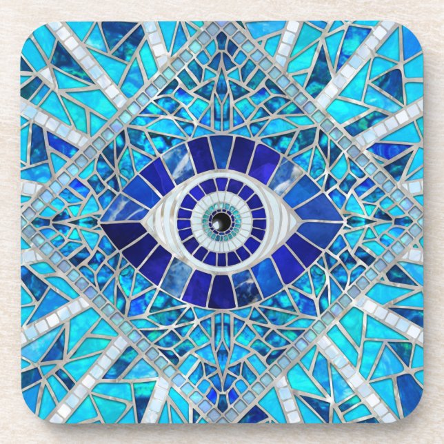 Evil Eye Amulet Mosaic Art Beverage Coaster (Front)