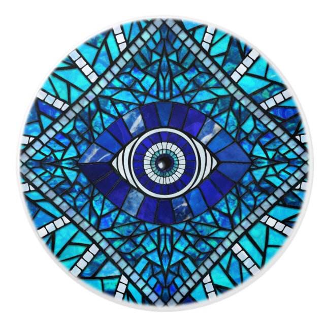 Evil Eye Amulet Mosaic Art Ceramic Knob (Front)