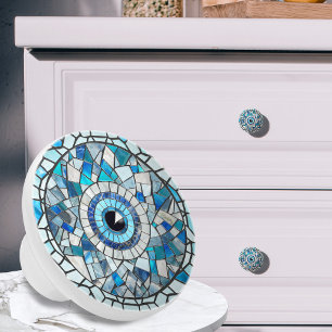Evil Eye Amulet Mosaic Art Ceramic Knob