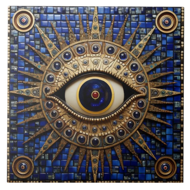 Evil Eye Amulet Mosaic Art Ceramic Tile (Front)