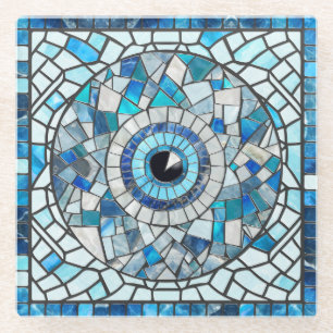 Evil Eye Amulet Mosaic Art Glass Coaster