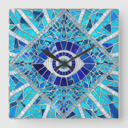 Evil Eye Amulet Mosaic Art Square Wall Clock