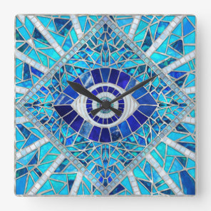 Evil Eye Amulet Mosaic Art Square Wall Clock