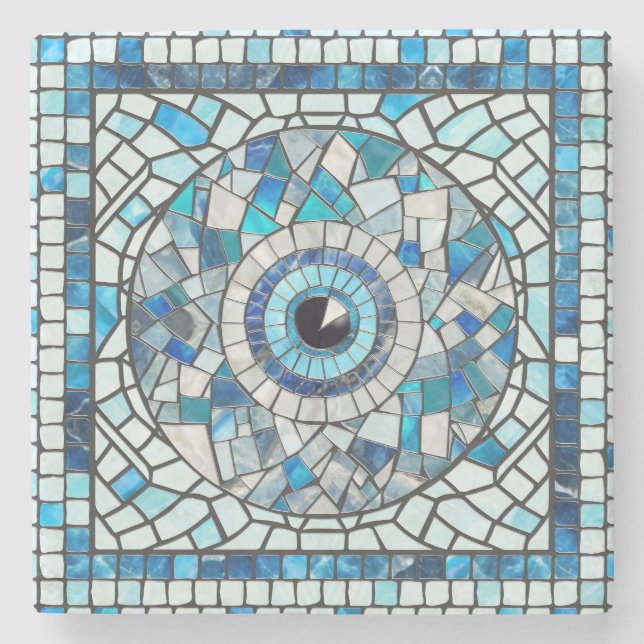 Evil Eye Amulet Mosaic Art Stone Coaster (Front)
